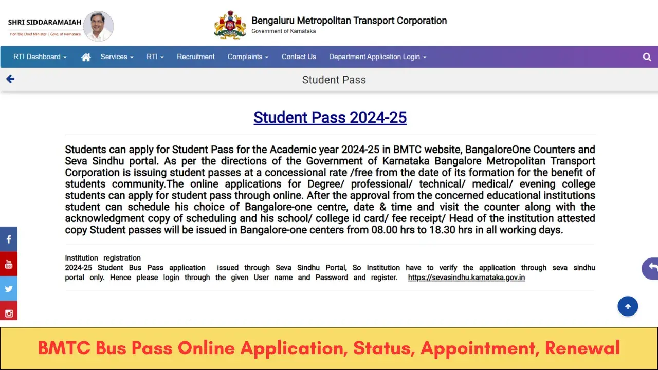 BMTC Bus Pass Online Application, Status, Appointment, Renewal
