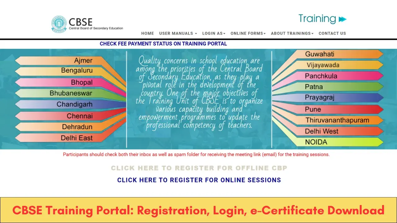 CBSE Training Portal: Registration, Login, e-Certificate Download