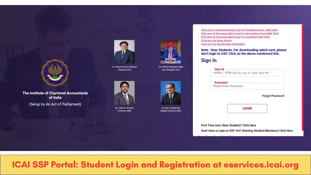 ICAI SSP Portal: Student Login and Registration at eservices.icai.org