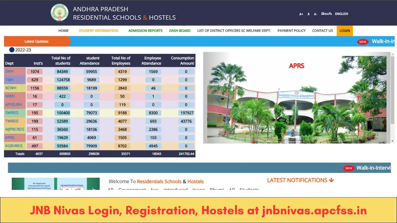 JNB Nivas Login, Registration, Schools, Hostels at jnbnivas.apcfss.in