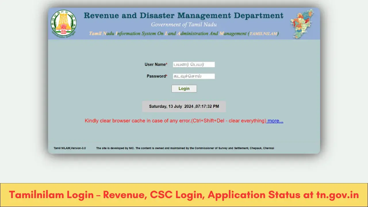 Tamilnilam Login – Revenue, CSC Login, Application Status at tn.gov.in