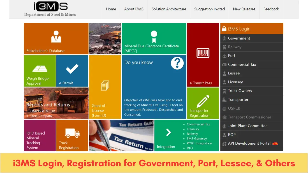 i3MS Login, Registration for Government, Port, Lessee, & Others