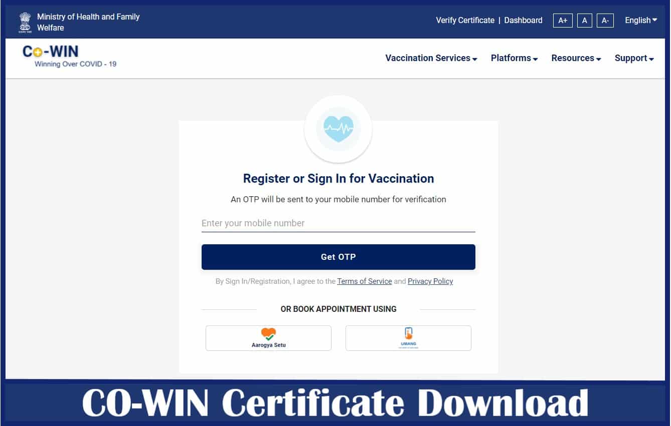CoWIN Certificate Download (Through Portal DigiLocker AarogyaSetu Umang)